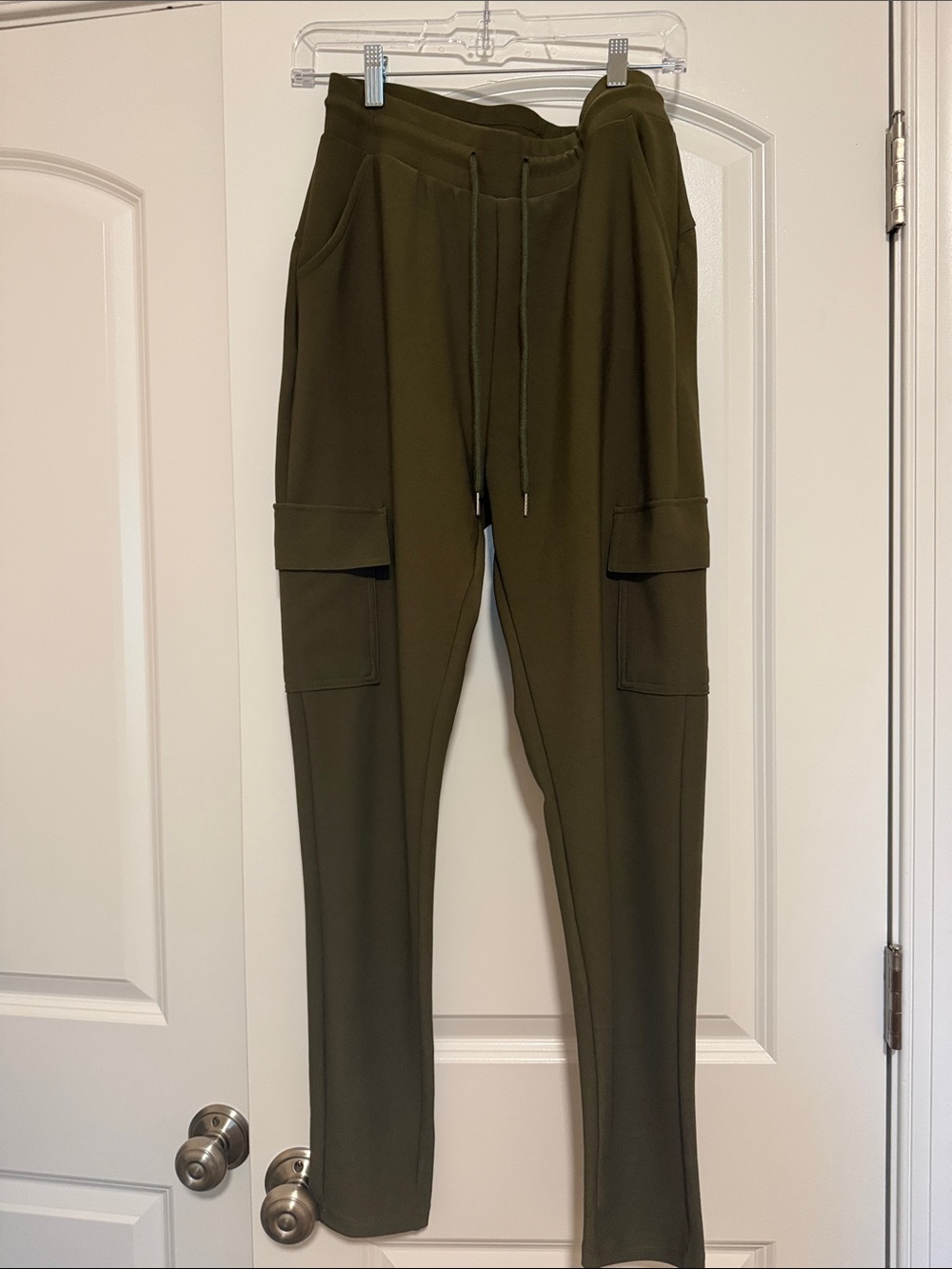 Charlie Paige Olive Green Skinny Cargo Jumpsuit Pants